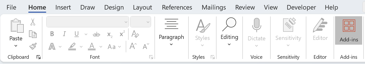 Word add-ins menu